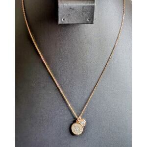 Michael Kors Rose Gold Tone Pave Disc Crystal Pendant 16"-18" Necklace